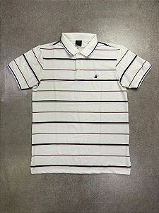 POLO BROOKSFIELD BRANCA LISTRADA BORDADA