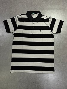 POLO BROOKSFIELD BORDADA LISTRADA CINZA E PRETA