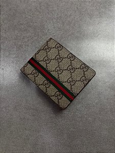 Carteira Gucci GG Litra verde e Vermelha Bege