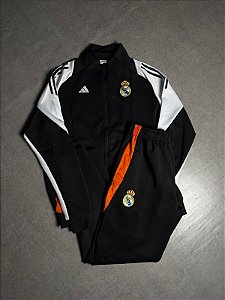 CONJUNTO DE TREINO REAL MADRID PRETO/LARANJA