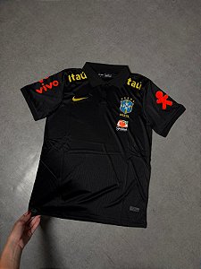 Camisa Brasil Polo De Treino - Preta