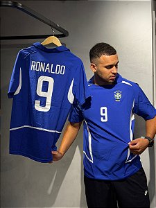 CAMISA SELEÇÃO BRASILEIRA RETRÔ 2002 RONALDO AZUL