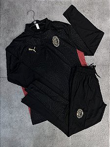 CONJUNTO DE TREINO MILAN PRETO E DOURADO 2025