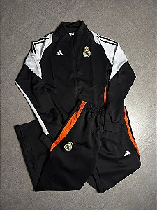 CONJUNTO DE TREINO REAL MADRID PRETO/LARANJA
