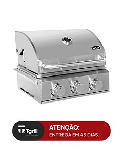Churrasqueira a gás em inox embutir ou bancada 3 queimadores