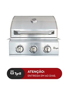 Churrasqueira a gás INOX 304 embutir ou bancada 3 queimadores