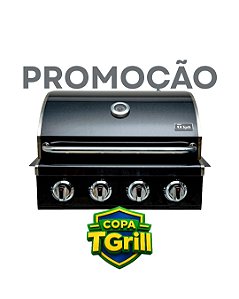 Churrasqueira a gás em black inox 304 embutir ou bancada 4 queimadores modelo T400
