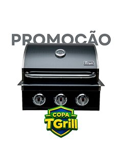 Churrasqueira a gás em black inox 304 embutir ou bancada 3 queimadores modelo T300