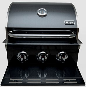 Churrasqueira a gás em black inox 304 embutir ou bancada 3 queimadores modelo T300