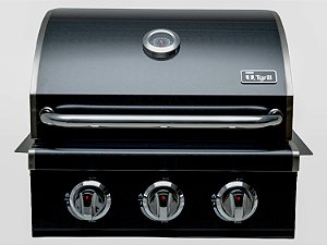 Churrasqueira a gás em black inox 304 embutir ou bancada 3 queimadores modelo T300