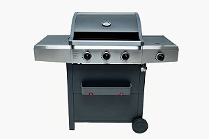 Churrasqueira de carrinho com 3 queimadores com fogareiro lateral