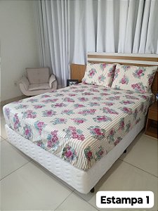 JOGO DE CAMA QUEEN COM ELÁSTICO VIDA BELA 3 PÇS