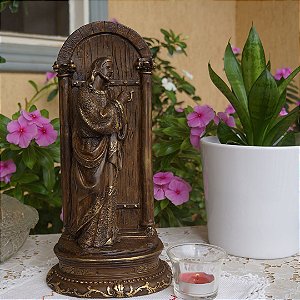 Jesus Bate a Porta - Imitação de Madeira - 30cm - Gesso