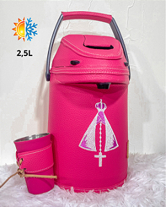 Garrafa térmica de couro rosa bordada - 2,5 litros