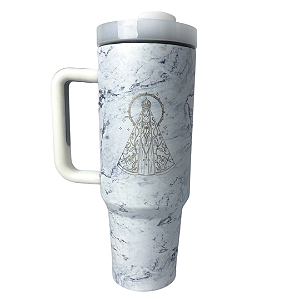Copo térmica branco mármore cinza N.S Aparecida - 1,2 L