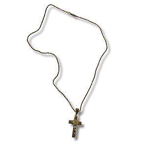 Colar Crucifixo São Bento em Aço Inox Dourado - Masculino