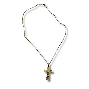 Colar Crucifixo Pai Nosso em Aço Inox Dourado