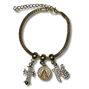 Pulseira com Pingente de Nossa Senhora Aparecida - Bijuteria Dourada