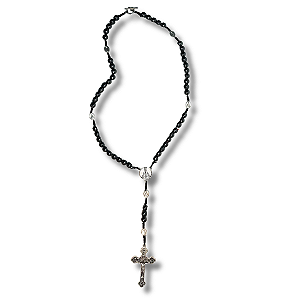 Terço de Nossa Sra. Aparecida em Hematita com Fecho T - 43cm