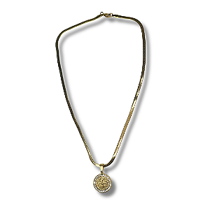 Colar com Medalha de São Bento Cravejada em Aço Inox – 23cm