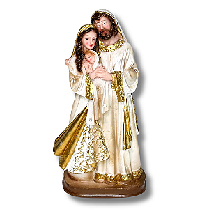 Imagem Sagrada Família Tons Perolados com Detalhes Dourados em Resina - 21cm