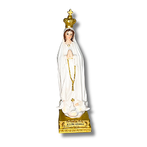 Imagem Nossa Senhora de Fátima em Resina com Base e Rosário Dourado - 21cm