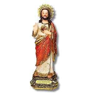 Imagem Sagrado Coração de Jesus com Detalhe em Dourado - 21 CM