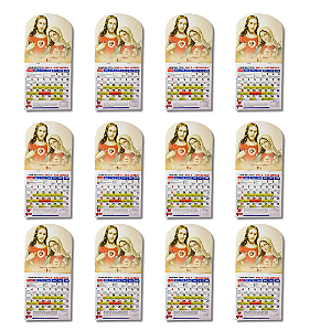 Kit com 12 Calendário do Sagrado Coração de Jesus e Imaculado Coração de Maria 2026 - Atacado