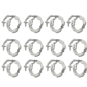 Kit com 12 Terço de Pulso de Cristal Branco com Medalha de São Bento - Atacado