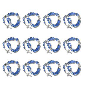 Kit com 12 Terço de Pulso de Cristal Azul com Medalha de São Bento - Atacado
