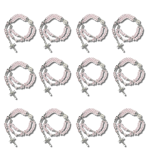 Kit com 12 Terço de Pulso de Cristal Rosa com Medalha de São Bento - Atacado