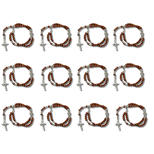 Kit com 12 Terço de Pulso de Madeira com Fé - Atacado