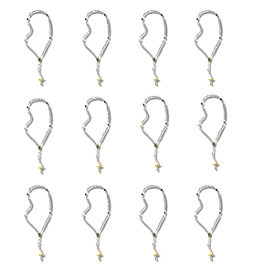 Kit com 12 Terço Contas Estilizadas com Cruz e Medalha de Nossa Sra. Aparecida Branco - Atacado