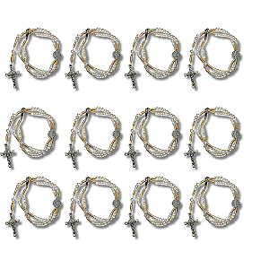 Kit com 12 Terço de Pulso Infantil Branco Translúcido com Medalha de São Bento - Atacado