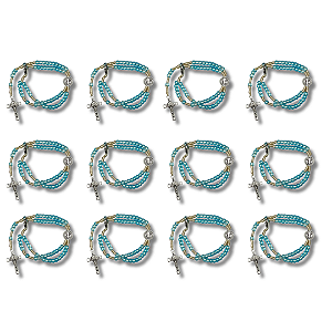 Kit com 12 Terço de Pulso Infantil Azul Translúcido com Medalha de São Bento - Atacado