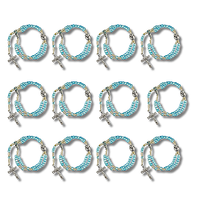 Kit com 12 Terço de Pulso Infantil Azul Translúcido com Medalha de N. S. Aparecida - Atacado