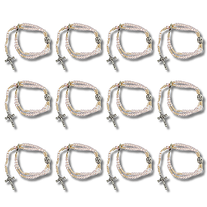 Kit com 12 Terço de Pulso Infantil Rosa Translúcido com Medalha de N. S. Aparecida - Atacado