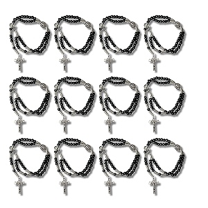 Kit com 12 Terço de Pulso de Hematita com Medalha de N. S. das Graças - Atacado