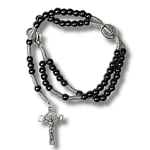 Terço de Pulso de Hematita com Medalha de Nossa S. das Graças - 22CM