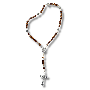 Terço de Madeira com Medalha de São Miguel Arcanjo com Fecho "T" - 40 CM