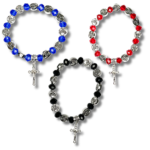 Kit com 12 Pulseiras de Miçanga e Espírito Santa com Pingente de Cruz - Atacado (Cores Sortidas)