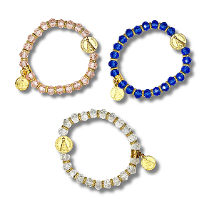 Kit com 12 Pulseira de Miçanga com Pingente de Nossa Sra. Aparecida Dourada - Atacado (Cores Sortidas)