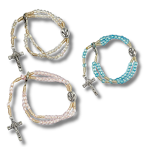 Kit com 12 Terço de Pulso Infantil Translúcido com Medalha de N. S. Aparecida - Atacado (Cores Sortidas)