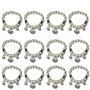 Kit com 12 Pulseira de Miçanga Perolada Branca com Medalha de Nossa. Sra. Aparecida com Detalhe em Concha - Atacado