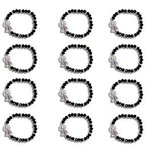 Kit com 12 Pulseira de Miçanga Preta com Pingente de Nossa Sra. Aparecida - Atacado