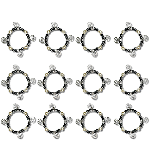 Kit com 12 Pulseira de Hematita e Miçanga Perolada com Pingente de Fé - Atacado