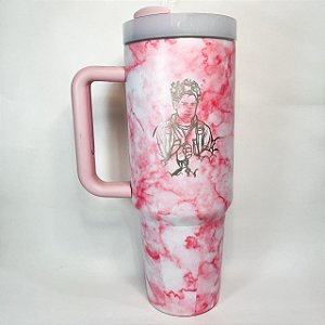 Copo Térmico Carlo Acutis marmorizado rosa 1,2 L