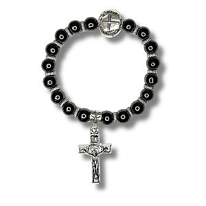 Pulseira de Hematita com Pingente e Medalha das Duas Cruzes