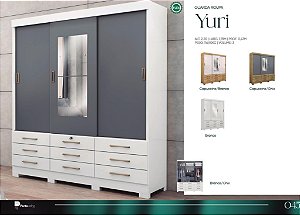 Guarda Roupa Yuri 03 Portas de Correr 09 Gavetas