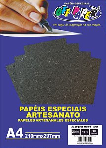 PAPEL GLITTER METALICO PRETO A4 250G 10 FLS